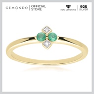 Gemondo แหวนทองคำ 9K ประดับมรกต (Emerald) และเพชร (Diamond) ดีไซน์ทรงข้าวหลามตัด