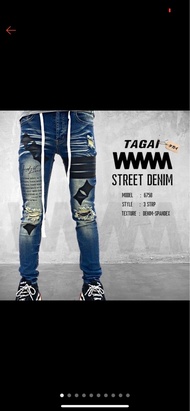 กางเกงยีนส์ฟอกคาดหนังดำดาวดำ เท่ๆ Holdem Denim style