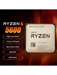 Amd RyzenTM 5 5600 6核心、12線程遊戲桌面cpu處理器,不附帶散熱器風扇,適用於桌面pc電腦發燒友