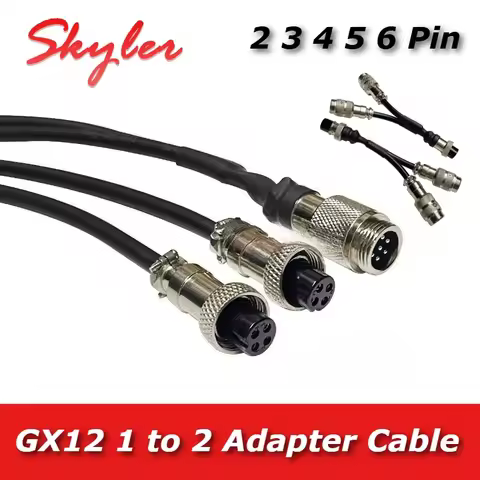 GX12 1 to 2 Aviation Plug Wire Splitter Copper Y-type 2 3 4 5 6 Pin Connector Cable Male to Female t