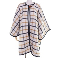 全新未使用 ☆ 愛馬仕 (HERMES) 羊毛羊絨格紋皮革飾邊大號CAPE外套/披肩顏色法國製造 正品 女士