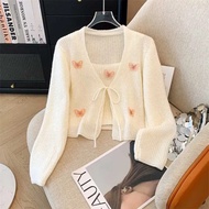 QNUF 3D Embellished Knit Cardigan & Camisole Set - S to 4XL, Long Sleeve, Perfect for Spring 2025