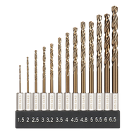 13PCS Cobalt HSS-Co M35/HSS4241 Twist Drill Bit Set 1.5-6.5mm Range 1/4 Inch Hex Shank