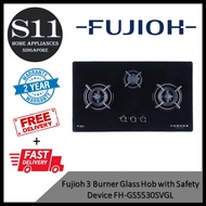 FUJIOH FH-GS5530SVGL 3 BURNER GLASS HOB WITH SAFETY VALVE  *(1 + 1 year extended warranty)
