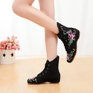Autumn Embroidered Shoes Ethnic Style Inner Heightening Cotton Shoes Old Beijing Cloth Shoes Women High-Top Dance Casual Single Boots Women Short Boots