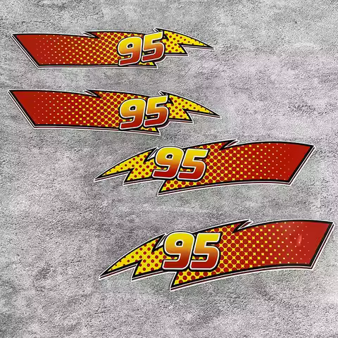 Number 95 Racing Sticker Set, Waterproof Vinyl Decals for Car Motorcycle, Red Yellow Lightning Desig