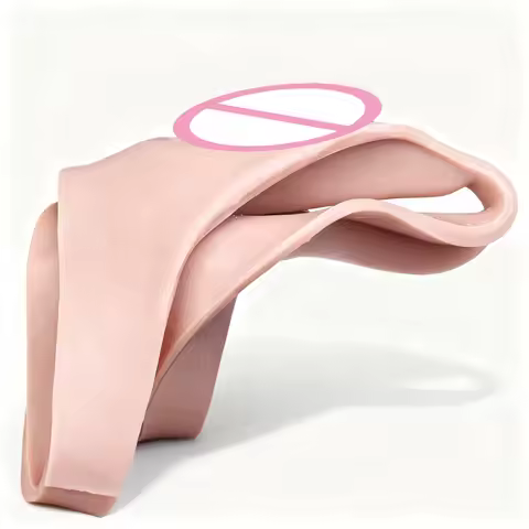 FAAK Silicone Insertable Vagina Panties Strapon Vagina Pad Cock Cage Nude Thongs Men's Hiding Gaff f
