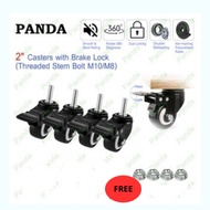 2 Inch Trolley Wheels Dead Brake M8/M10 Trolley Caster Wheels (price of 4) Cupboard Wheels Thick Bla