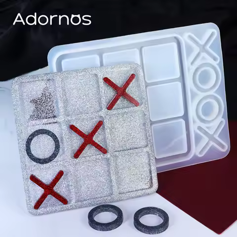 1set Tic Tac Toe Epoxy Casting Mold X O Board Game Silicone Resin Mould DIY Tabletop Board Game Trav