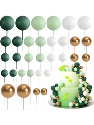 32入組球型蛋糕裝飾迷你綠色氣球蛋糕插牙泡棉球蛋糕針蛋糕裝飾,適用於婚禮、派對、生日蛋糕裝飾