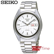 Seiko 5 Automatic นาฬิกาข้อมือผู้ชาย สแตนเลสแท้ รุ่น SNXF05K1 (สีเงิน / หน้าปัดขาว)