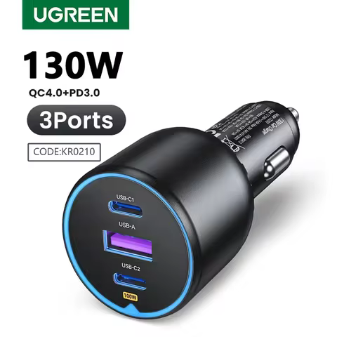 UGREEN 130W USB C Car Charger For Xiaomi iPhone 17 Samsung Galaxy S25 Laptops Tabet PD3.0 Fast Charg