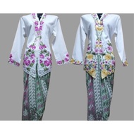 PUTIH [HOT Item] Set Of Kebaya Nyonya White Embroidery Color+Batik Pario