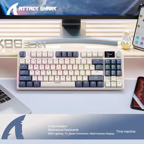 Attack Shark K86 RGB Wireless Mechanical Keyboard,Hot Swap,Metal Knob,TFT Screen,Bluetooth Three-Mod