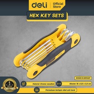 Deli Folding Hex Key/Set Kunci L Lipat Ukuran 1.5 - 8 mm Ujung Rata DL3598 /Alat Perkakas