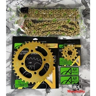 Aji Racing Sprocket (Gold) Set With Chain O-Ring (415-132L) Rantai O-Ring Gold RXZ LC135 SRL110