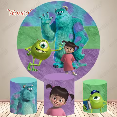 Monsters, Inc. Round Backdrop Girls Birthday Backdrop Mike Wazowski James P. Sullivan Boo Cylinder C