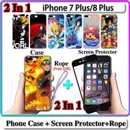 2 IN 1 Case iPhone 7 Plus 8 Plus Case with Tempered Glass Curved Ceramic Screen Protector Naruto and One Piece