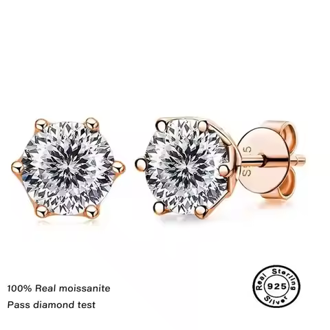 GRA 1/2/4CT VVS D Color Moissanite Russian Cut 8H8A Lab Diamond Stud Earrings For Women S925 Sterlin