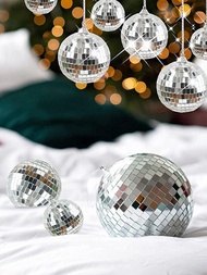 6入組迪斯科鏡子球鍍玻璃球聖誕鐳射反光玻璃球家庭掛飾裝飾品條形生日派對發亮