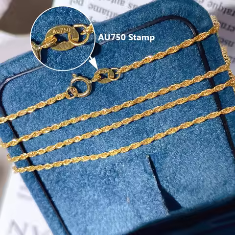 YUNLI Real 18K Gold Twisted Chain Necklace Pure AU750 Chain Hemp Rope for Women Fine Jewelry Gift