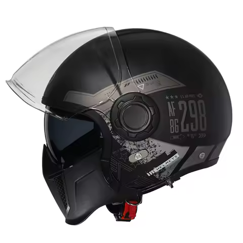 CYRIL Retro Motorcycle Helmet Four Seasons Double Visor Open Face Removable Safety Light Weight Cert