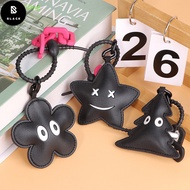 BL INS Style Black Leather Keyring Simple Flower Star Tree Pendant Keychain Girls Bag Charm Backpack