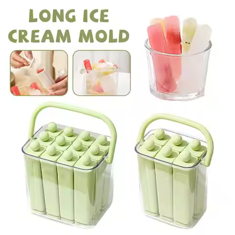 12/6 Cavity Reusable Ice Cube Maker with Container, Premium Silicone Long Ice Mold for Whiskey, Cock