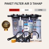 3-STAGE WELL OR PDAM WATER FILTER PACKAGE / 10 INCH 3-STAGE WATER FILTER HOUSING PACKAGE - (SEDIMENT