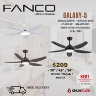 (MEGA Installation promo)Fanco GALAXY 5 Designer ceiling fan with light, 5 blades,38/48/56 inch dc motor with 3 tone led