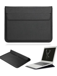 11"黑色防水PU皮質皮革電腦包可折疊支架小袋筆記本包適用於通用1112131415英寸MacBook Pro空氣MateBook三星聯想HPHUAWEI戴爾Acer小米