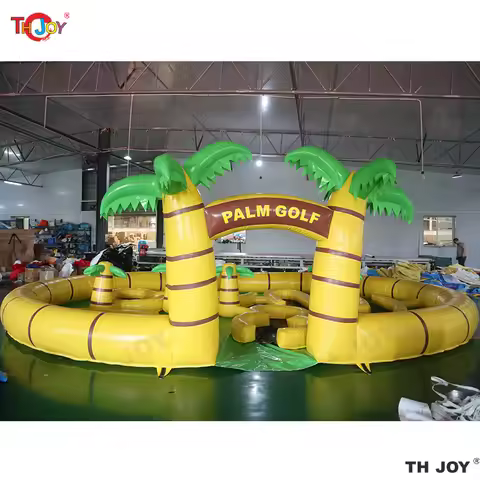 Fast Air Shipping! 8x6m Palm Tree Golf Field Inflatable Mini Golf Toys Sport Game for Sale