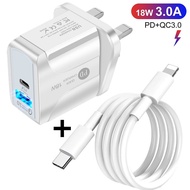 Quick Charge QC 3.0 PD 18W Adapter Universal USB C Plug 4.0 USB-C Cable 36W Charger Adapter Mobile Phone Charger Travel Adapter UK Plug