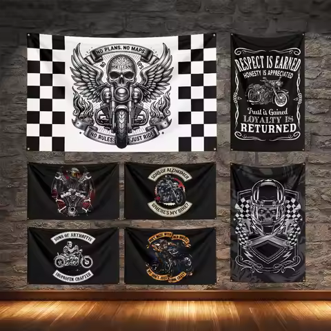 Route 66 Ride To Life Motorcycle Club Flag Polyester Digital Printing Cars Banner For Decoration