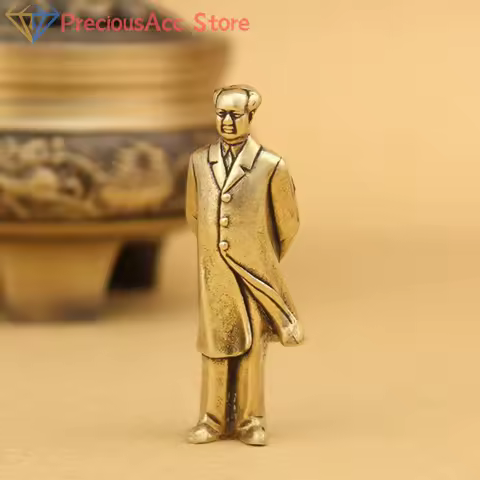 Copper Statue Collectable Chinese Brass Carved Mao Zedong Chairman Mao Exquisite Small Statues Free 