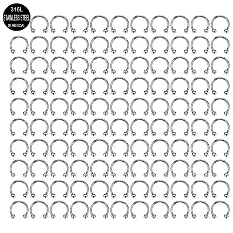 Wholesale 100PCS/Lot Surgical Steel Nose Ring Hoop Nostril Piercing Septum Ring Horseshoe Fake Nose 