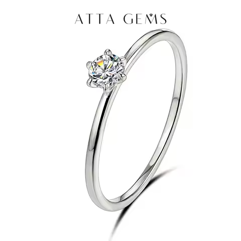 18K White Gold Plated Ring for Women 0.2ct Test Past D Moissanite Diamond Solitaire Ring Wedding Ban
