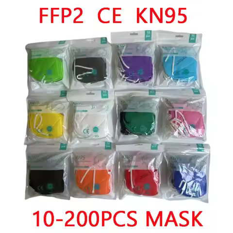 10-200pcs ffp2mask Black kn95 mascarillas negra Adults 5Layers fpp2 approved kn95 CE Respirator Face