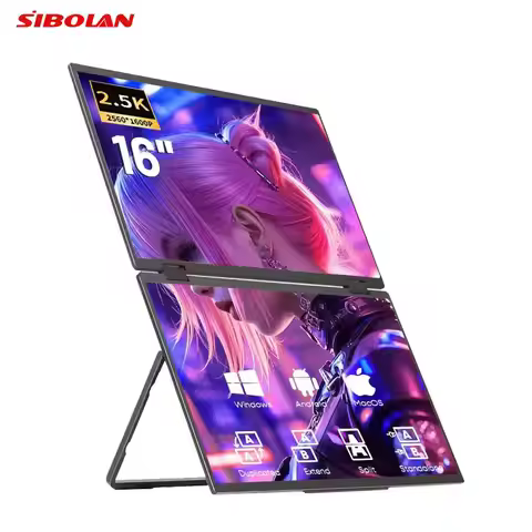 Sibolan 16 inch 2.5K Dual Screen Portable Monitor Laptop Foldable Extender 2560x1600P 60Hz USB-C HDM
