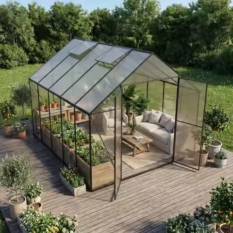 8x10 FT Greenhouse, Outdoor Greenhouse with Aluminum Frame, Polycarbonate Greenhouse for Outdoors wi