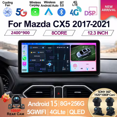 For Mazda CX5 CX-5 CX 5 2017-2021 2400*900 QLED Android 15 Screen Multimedia Video Player CarPlay Ca