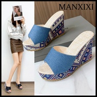 MANXIXI Fashion Women Wedge Heels 3.93 Inches Beautiful Pattern Sandals (Size 35-42)