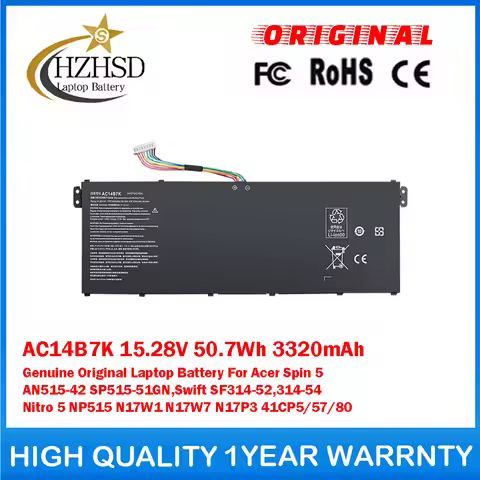AC14B7K 15.28V 50.7Wh 3320mAh Genuine Original Laptop Battery For Acer Spin 5 AN515-42 SP515-51GN,Sw