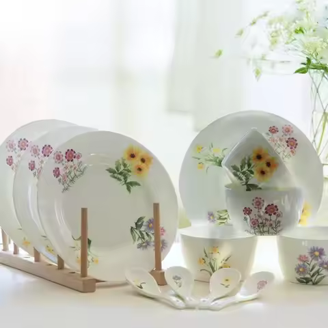 12pcs, fine bone china tableware, flower painting, korean style, porcelain dinner sets, ceramic kitc