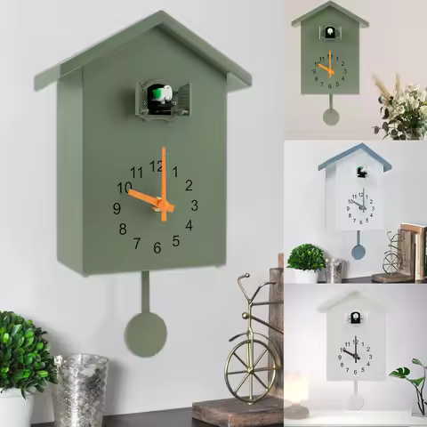 Cuckoo Clock with Chimer Minimalist Sound with Pendulum Delicate Bird House for Wall Home Living Roo
