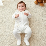 Babyshop Giggles Supima Cotton Collar Long Sleeves Sleepsuit With Floral Embroidery