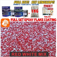 RED WHITE MIX// DIY Full Set Epoxy Colour Flake Coating Toilet Floor (FREE TOOL+1KG FLAKE+1L PRIMER+1L CLEAR) Paint (FS)