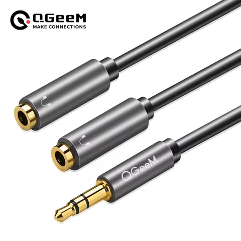 QGeeM Earphone Extension Cable Jack 3.5mm Audio Cable Male to 2 Female Aux Cable Headphone Splitter 