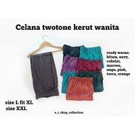 Celana panjang twotone wanita - celamis wanita KERUT - celana legging dewasa - celana harian