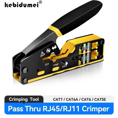 RJ45 Crimp Tool Pass Through Ethernet Crimping Tool for Cat6 Cat5 Cat5e RJ45 Connectors 8P6P RJ11 Co